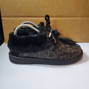 Hey Dude Shoes Womens 8 Black Britt Stary Casual Lace Up Fur Boots